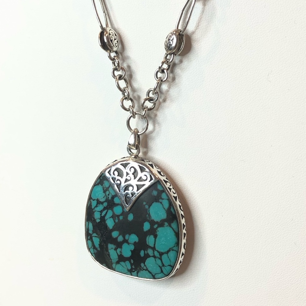 LOIS HILL Turquoise Necklace Reversible To Sterling Silver Cut Out Necklace